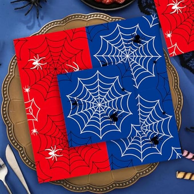 PACK OF 20 SPIDER NAPKINS BIRTHDAY CHILDREN, 33 X 33 CM SPIDER WEB DECORATIVE NAPKINS CHILDREN'S BIRTHDAY, SPIDERS HAPPY BIRTHDAY PAPER NAPKINS, BIRTHDAY NAPKINS FOR CHILDREN BIRTHDAY - Image 4